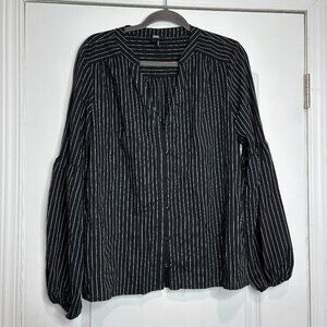 Paige Black and White Pinstripe Balloon Sleeve Blouse Size Medium